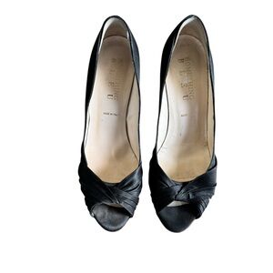 Something Bleu Bridal Black Satin Peep Toe Heels Size 9